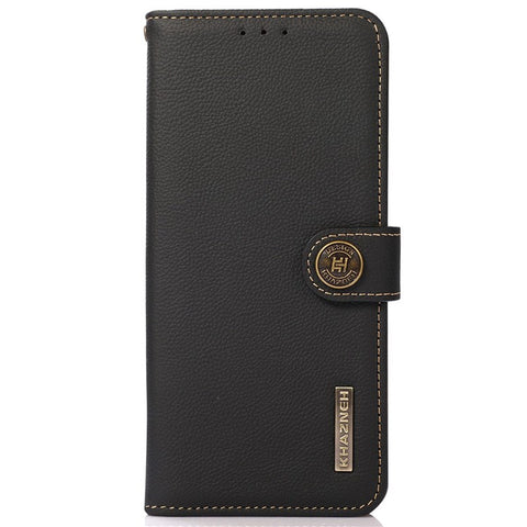 KHAZNEH For Samsung Galaxy M13 4G Anti-fall Magnetic Genuine Leather Wallet Style Anti-wear Phone Case RFID Blocking TPU Stand Cover
