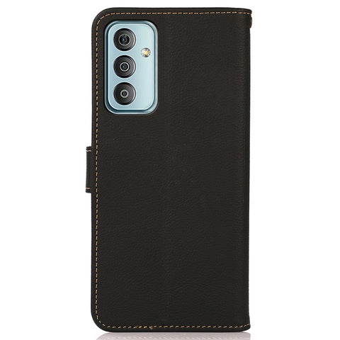 KHAZNEH For Samsung Galaxy M13 4G Anti-fall Magnetic Genuine Leather Wallet Style Anti-wear Phone Case RFID Blocking TPU Stand Cover