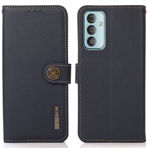 KHAZNEH For Samsung Galaxy M13 4G Anti-fall Magnetic Genuine Leather Wallet Style Anti-wear Phone Case RFID Blocking TPU Stand Cover