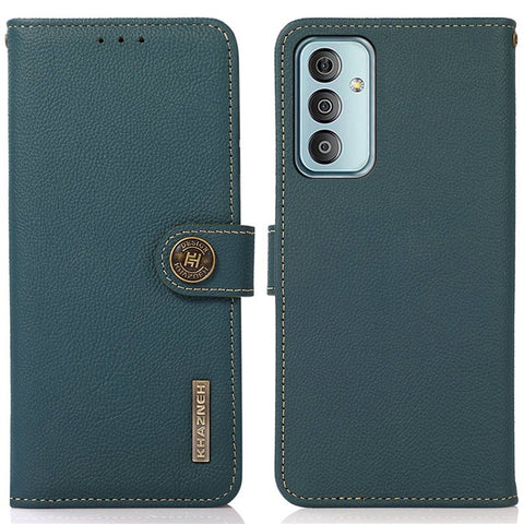 KHAZNEH For Samsung Galaxy M13 4G Anti-fall Magnetic Genuine Leather Wallet Style Anti-wear Phone Case RFID Blocking TPU Stand Cover
