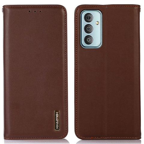 KHAZNEH For Samsung Galaxy M13 4G Genuine Cowhide Leather Nappa Texture Folio Flip Case Phone Wallet Stand Cover