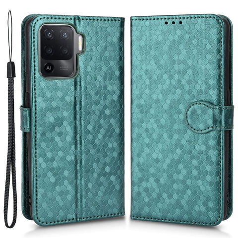 For Oppo A94 4G / F19 Pro 4G / Reno5 F 4G / Reno5 Lite, Phone Case Dot Pattern Imprinted PU Leather Protector Wallet Phone Case with Strap / Stand