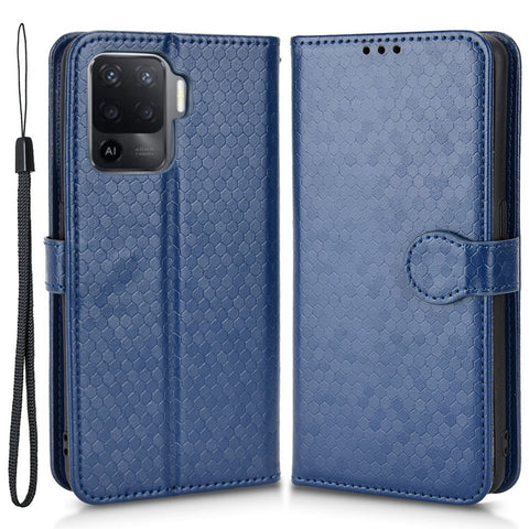 For Oppo A94 4G / F19 Pro 4G / Reno5 F 4G / Reno5 Lite, Phone Case Dot Pattern Imprinted PU Leather Protector Wallet Phone Case with Strap / Stand