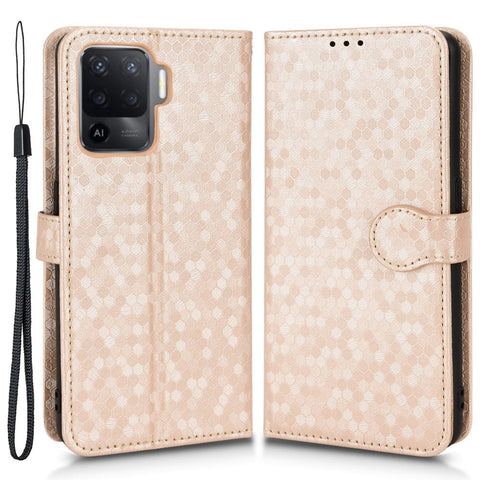For Oppo A94 4G / F19 Pro 4G / Reno5 F 4G / Reno5 Lite, Phone Case Dot Pattern Imprinted PU Leather Protector Wallet Phone Case with Strap / Stand