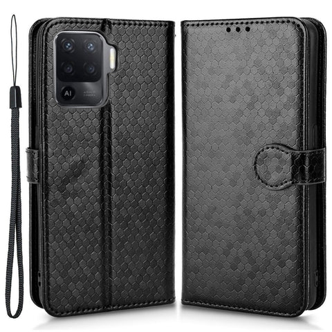 For Oppo A94 4G / F19 Pro 4G / Reno5 F 4G / Reno5 Lite, Phone Case Dot Pattern Imprinted PU Leather Protector Wallet Phone Case with Strap / Stand