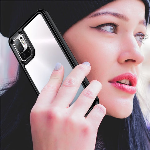 For Xiaomi Poco M3 Pro 4G / 5G / Redmi Note 10 5G / Note 10T 5G / Note 11SE 5G TPU Frame Acrylic Back Cover Brushed Clear Phone Protector with Independent Buttons