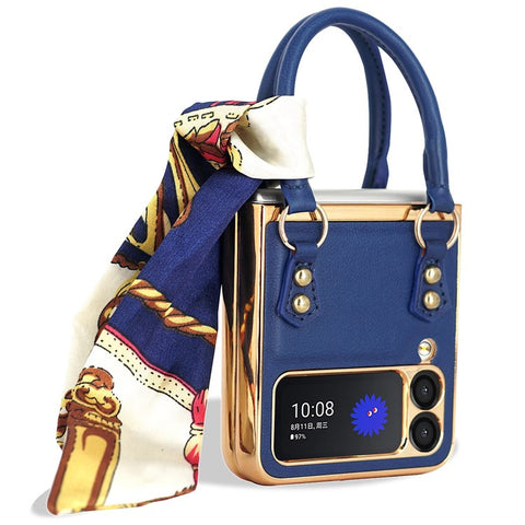 GKK for Samsung Galaxy Z Flip3 5G Hand Grip Design Leather Coated PC Anti-fingerprint Phone Case with Silk Scarf