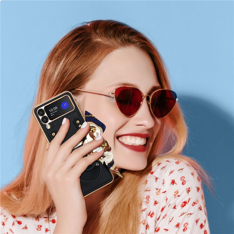 GKK for Samsung Galaxy Z Flip3 5G Hand Grip Design Leather Coated PC Anti-fingerprint Phone Case with Silk Scarf