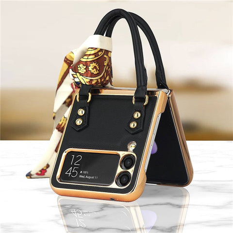 GKK for Samsung Galaxy Z Flip3 5G Hand Grip Design Leather Coated PC Anti-fingerprint Phone Case with Silk Scarf