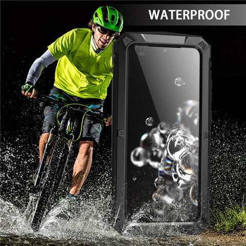 R-JUST For Samsung Galaxy S20 Ultra Metal + Silicone + PC Phone Case Kickstand Full Cover Shell with Tempered Glass Film