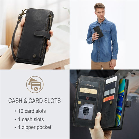 For Xiaomi Redmi Note 9 Pro 4G / Note 9 Pro Max / Note 9S 4G Phone Cases with Strap CASEME C30 Zipper Multiple Card Holder PU Leather Cover