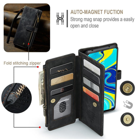 For Xiaomi Redmi Note 9 Pro 4G / Note 9 Pro Max / Note 9S 4G Phone Cases with Strap CASEME C30 Zipper Multiple Card Holder PU Leather Cover