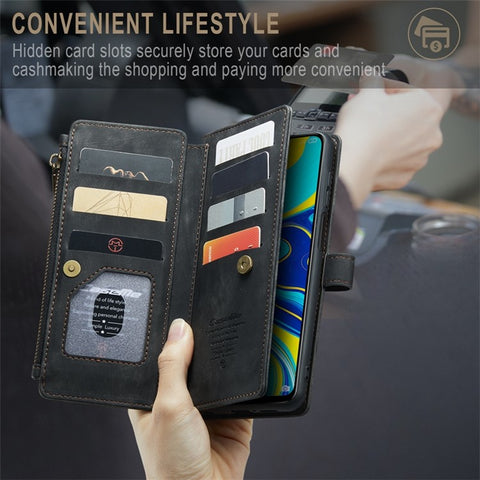 For Xiaomi Redmi Note 9 Pro 4G / Note 9 Pro Max / Note 9S 4G Phone Cases with Strap CASEME C30 Zipper Multiple Card Holder PU Leather Cover
