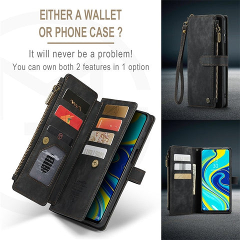 For Xiaomi Redmi Note 9 Pro 4G / Note 9 Pro Max / Note 9S 4G Phone Cases with Strap CASEME C30 Zipper Multiple Card Holder PU Leather Cover