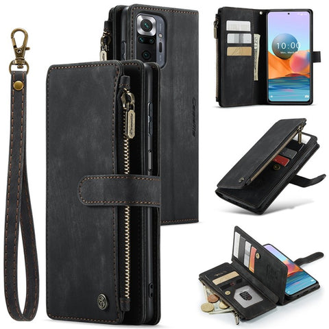 For Xiaomi Redmi Note 10 Pro Max 4G / Note 10 Pro 4G (Global) / (India) Cases with Strap CASEME C30 Zipper Multiple Card Holder Leather Cover