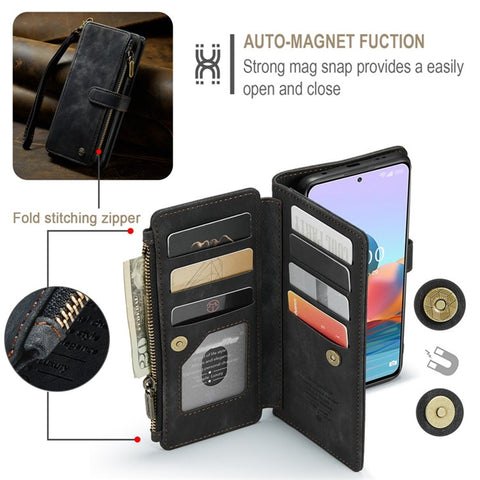 For Xiaomi Redmi Note 10 Pro Max 4G / Note 10 Pro 4G (Global) / (India) Cases with Strap CASEME C30 Zipper Multiple Card Holder Leather Cover