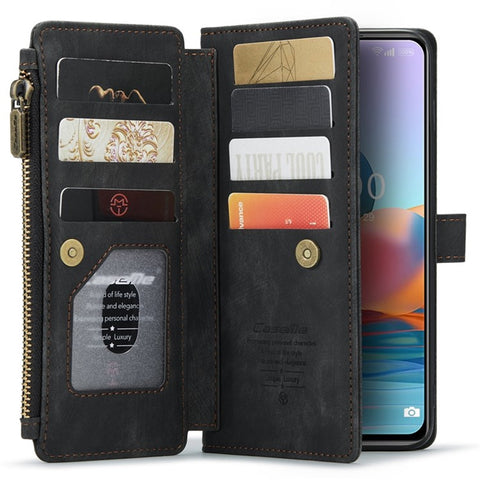For Xiaomi Redmi Note 10 Pro Max 4G / Note 10 Pro 4G (Global) / (India) Cases with Strap CASEME C30 Zipper Multiple Card Holder Leather Cover