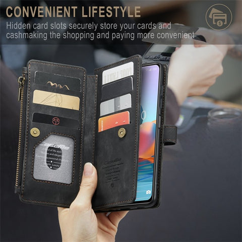 For Xiaomi Redmi Note 10 Pro Max 4G / Note 10 Pro 4G (Global) / (India) Cases with Strap CASEME C30 Zipper Multiple Card Holder Leather Cover