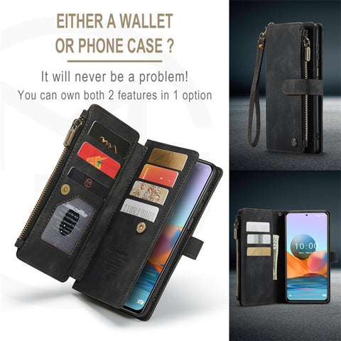For Xiaomi Redmi Note 10 Pro Max 4G / Note 10 Pro 4G (Global) / (India) Cases with Strap CASEME C30 Zipper Multiple Card Holder Leather Cover