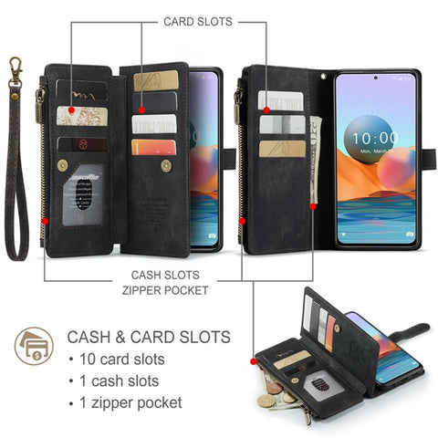 For Xiaomi Redmi Note 10 Pro Max 4G / Note 10 Pro 4G (Global) / (India) Cases with Strap CASEME C30 Zipper Multiple Card Holder Leather Cover