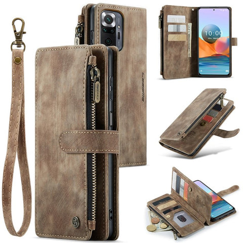 For Xiaomi Redmi Note 10 Pro Max 4G / Note 10 Pro 4G (Global) / (India) Cases with Strap CASEME C30 Zipper Multiple Card Holder Leather Cover
