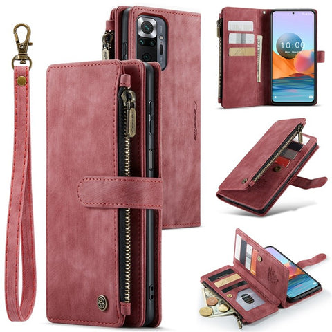 For Xiaomi Redmi Note 10 Pro Max 4G / Note 10 Pro 4G (Global) / (India) Cases with Strap CASEME C30 Zipper Multiple Card Holder Leather Cover