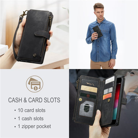 For iPhone 6 Plus / 6s Plus / 7 Plus / 8 Plus Phone Cases with Strap CASEME C30 Zipper Multiple Card Holder PU Leather Cover