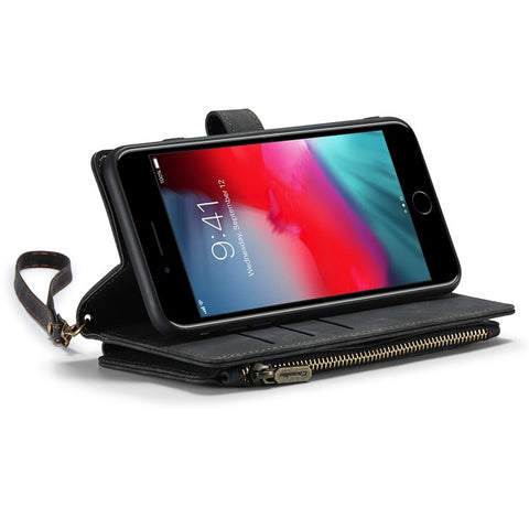 For iPhone 6 Plus / 6s Plus / 7 Plus / 8 Plus Phone Cases with Strap CASEME C30 Zipper Multiple Card Holder PU Leather Cover