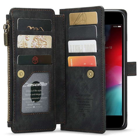 For iPhone 6 Plus / 6s Plus / 7 Plus / 8 Plus Phone Cases with Strap CASEME C30 Zipper Multiple Card Holder PU Leather Cover