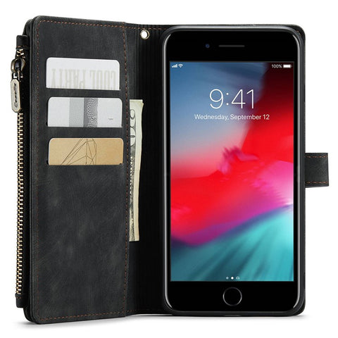 For iPhone 6 Plus / 6s Plus / 7 Plus / 8 Plus Phone Cases with Strap CASEME C30 Zipper Multiple Card Holder PU Leather Cover
