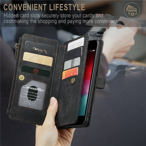For iPhone 6 Plus / 6s Plus / 7 Plus / 8 Plus Phone Cases with Strap CASEME C30 Zipper Multiple Card Holder PU Leather Cover