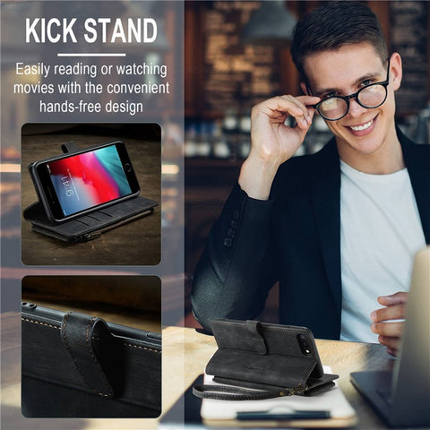For iPhone 6 Plus / 6s Plus / 7 Plus / 8 Plus Phone Cases with Strap CASEME C30 Zipper Multiple Card Holder PU Leather Cover