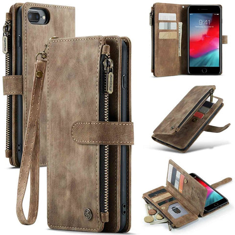 For iPhone 6 Plus / 6s Plus / 7 Plus / 8 Plus Phone Cases with Strap CASEME C30 Zipper Multiple Card Holder PU Leather Cover