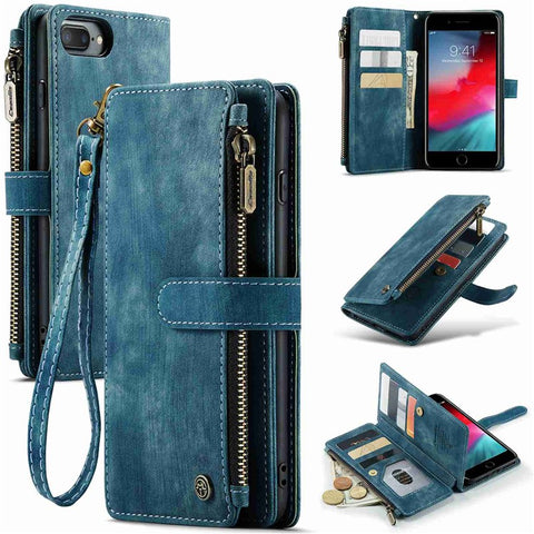 For iPhone 6 Plus / 6s Plus / 7 Plus / 8 Plus Phone Cases with Strap CASEME C30 Zipper Multiple Card Holder PU Leather Cover
