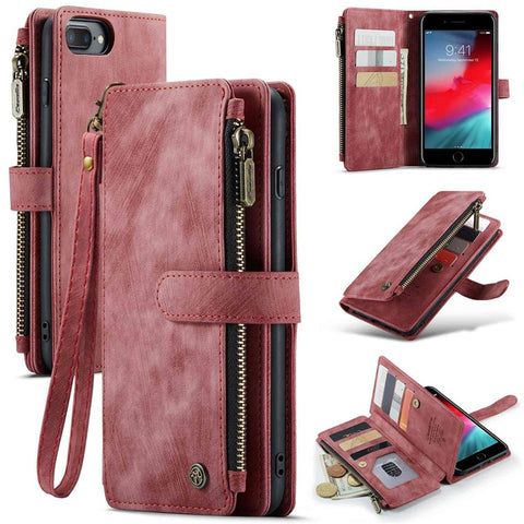 For iPhone 6 Plus / 6s Plus / 7 Plus / 8 Plus Phone Cases with Strap CASEME C30 Zipper Multiple Card Holder PU Leather Cover