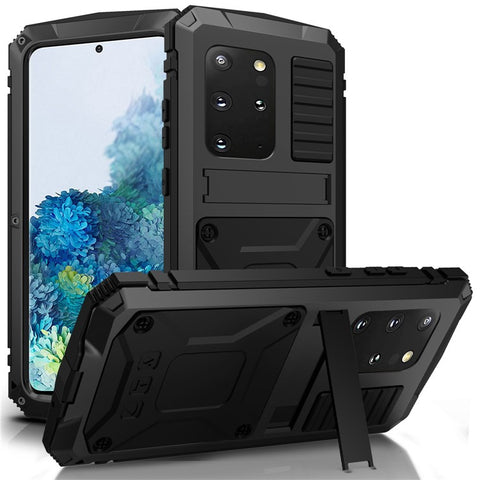 R-JUST For Samsung Galaxy S20 Plus 4G / 5G Dust-proof Splash-proof Drop-proof Phone Case Metal + Silicone + PC Kickstand Feature Cover with Tempered Glass Film