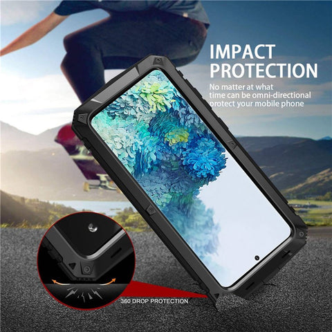 R-JUST For Samsung Galaxy S20 Plus 4G / 5G Dust-proof Splash-proof Drop-proof Phone Case Metal + Silicone + PC Kickstand Feature Cover with Tempered Glass Film