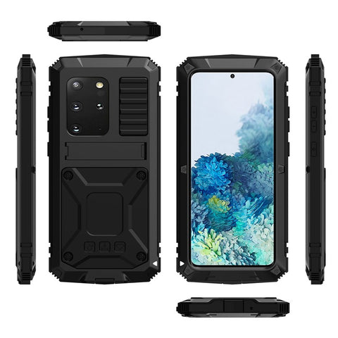 R-JUST For Samsung Galaxy S20 Plus 4G / 5G Dust-proof Splash-proof Drop-proof Phone Case Metal + Silicone + PC Kickstand Feature Cover with Tempered Glass Film