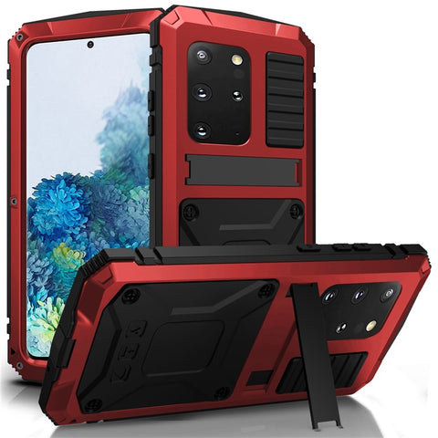 R-JUST For Samsung Galaxy S20 Plus 4G / 5G Dust-proof Splash-proof Drop-proof Phone Case Metal + Silicone + PC Kickstand Feature Cover with Tempered Glass Film