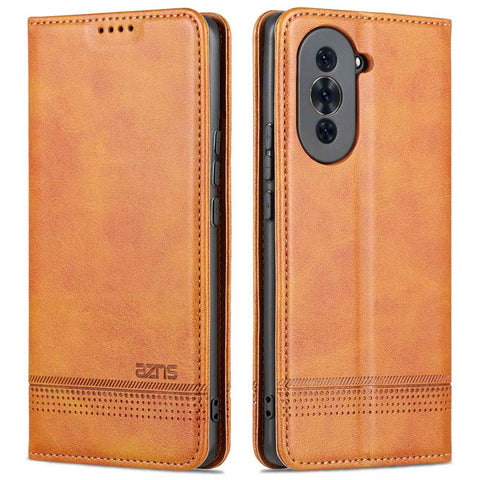 AZNS For Huawei nova 10 4G Shockproof Phone Flip Wallet Case Magnetic Auto Closing PU Leather Viewing Stand Protective Cover- Coffee
