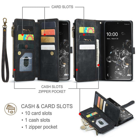 For Samsung Galaxy S20 Ultra 4G / 5G Phone Cases with Strap CASEME C30 Zipper Multiple Card Holder PU Leather Cover