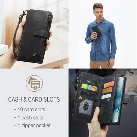 For Samsung Galaxy S20 Plus 4G / 5G Phone Cases with Strap CASEME C30 Zipper Multiple Card Holder PU Leather Cover