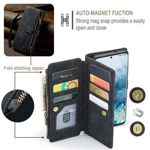 For Samsung Galaxy S20 Plus 4G / 5G Phone Cases with Strap CASEME C30 Zipper Multiple Card Holder PU Leather Cover