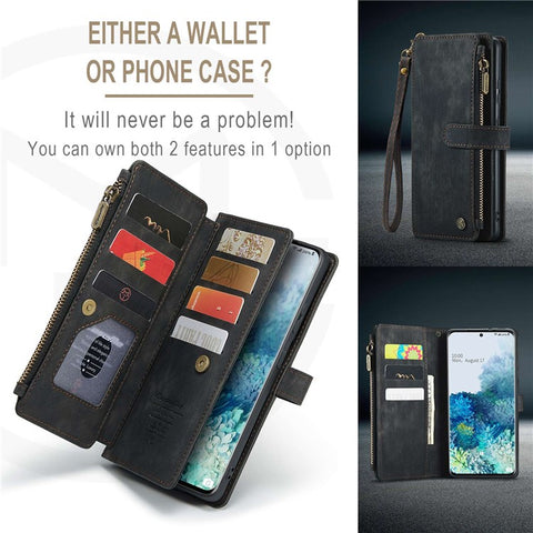 For Samsung Galaxy S20 Plus 4G / 5G Phone Cases with Strap CASEME C30 Zipper Multiple Card Holder PU Leather Cover
