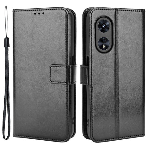 For Oppo A97 5G Crazy Horse Texture Wallet Case TPU Inner Shell Stand PU Leather Flip Folio Phone Cover with Strap