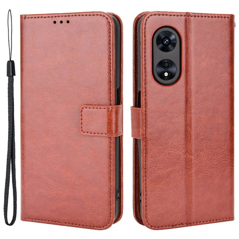 For Oppo A97 5G Crazy Horse Texture Wallet Case TPU Inner Shell Stand PU Leather Flip Folio Phone Cover with Strap