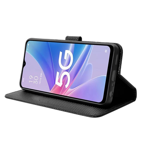 For Oppo A97 5G PU Leather Diamond Texture Shockproof Phone Case Magnetic Closure Stand Function Folio Flip Wallet Cover with Strap