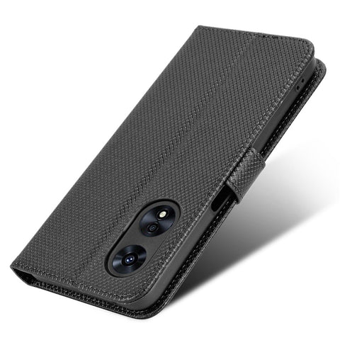 For Oppo A97 5G PU Leather Diamond Texture Shockproof Phone Case Magnetic Closure Stand Function Folio Flip Wallet Cover with Strap