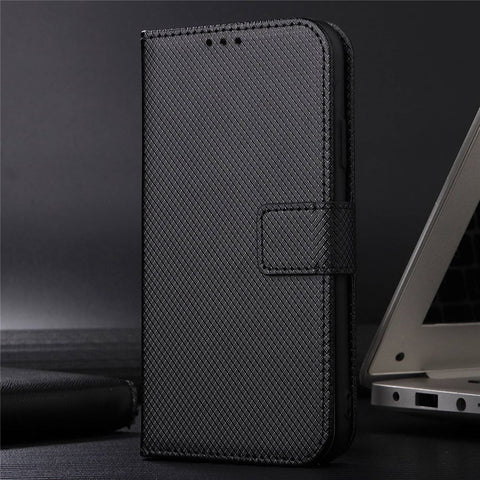 For Oppo A97 5G PU Leather Diamond Texture Shockproof Phone Case Magnetic Closure Stand Function Folio Flip Wallet Cover with Strap