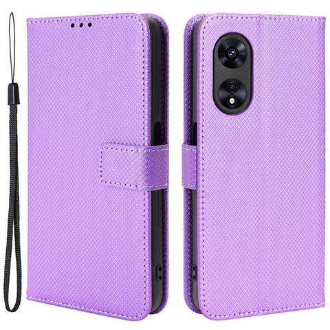 For Oppo A97 5G PU Leather Diamond Texture Shockproof Phone Case Magnetic Closure Stand Function Folio Flip Wallet Cover with Strap